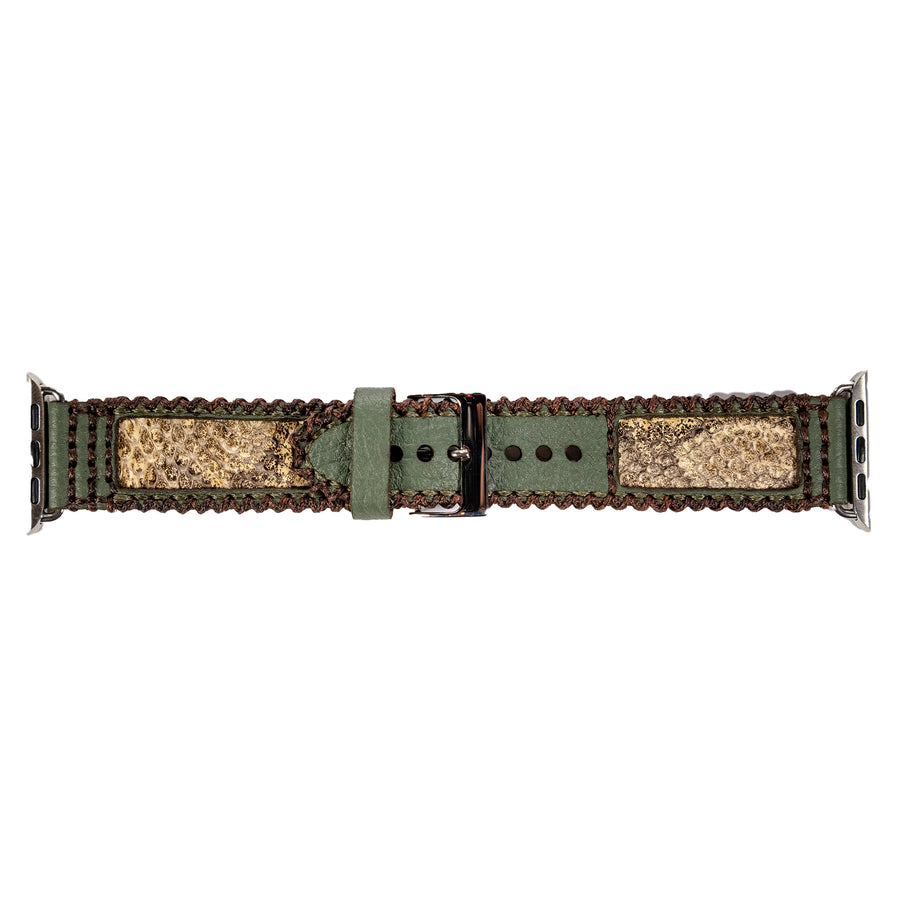 Rattlesnake & Spanish Green Leather Watch Band