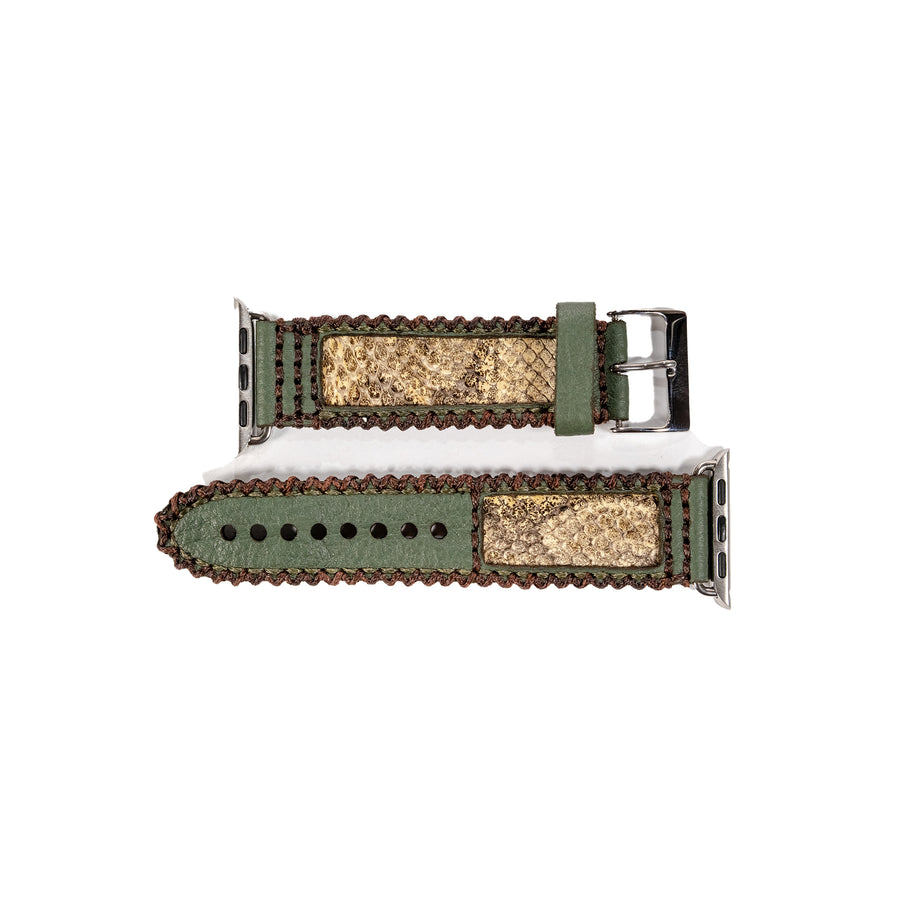 Rattlesnake & Spanish Green Leather Watch Band